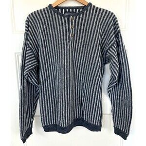 VTG L'Homme Striped Henley Knit Sweater Mens M Ramie Cotton Ribbed Grandpa 90s